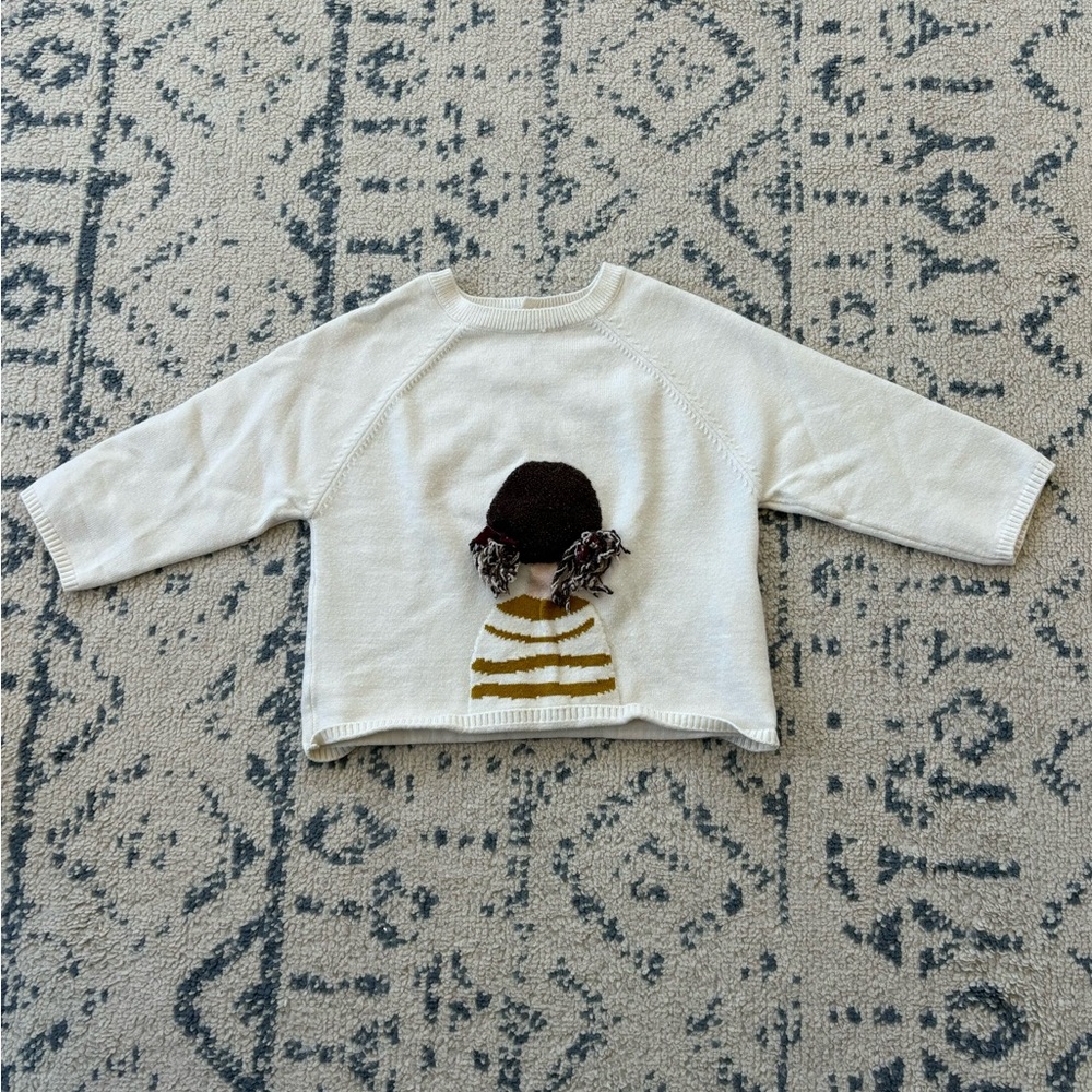 Zara Cream and Brown Sweater with Playful Cartoon Design